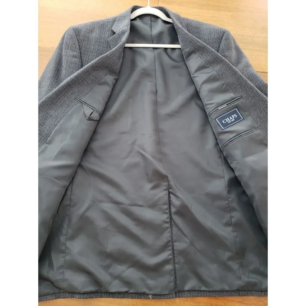 Chaps Wool Sports‎ Coat Navy Blue Jacket Blazer 44L Two Button Closure